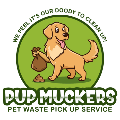 Pup Muckers pet waste pick up service company logo with slogan